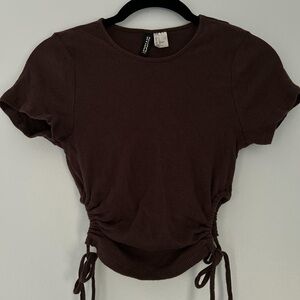 Small Brown Ribbed Crop Top Adjustable Cut Out Sides